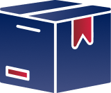 A blue box with a red tag, symbolizing packing or storage services