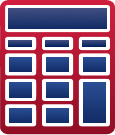 A calculator in red and blue
