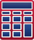 A calculator in red and blue