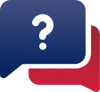 Two overlapping speech bubbles in blue and red, with a question mark inside one, representing a frequently asked questions (FAQ)