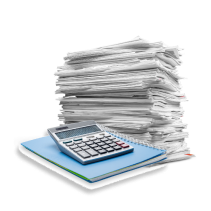 A tall stack of papers or documents, slightly disorganized, symbolizing office storage needs.