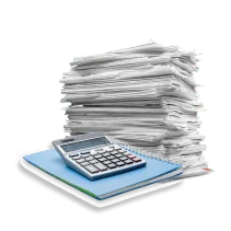 A tall stack of papers or documents, slightly disorganized, symbolizing office storage needs.