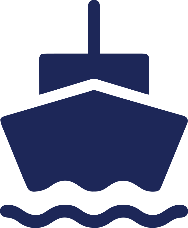 Schematic-style design of a boat in blue tones